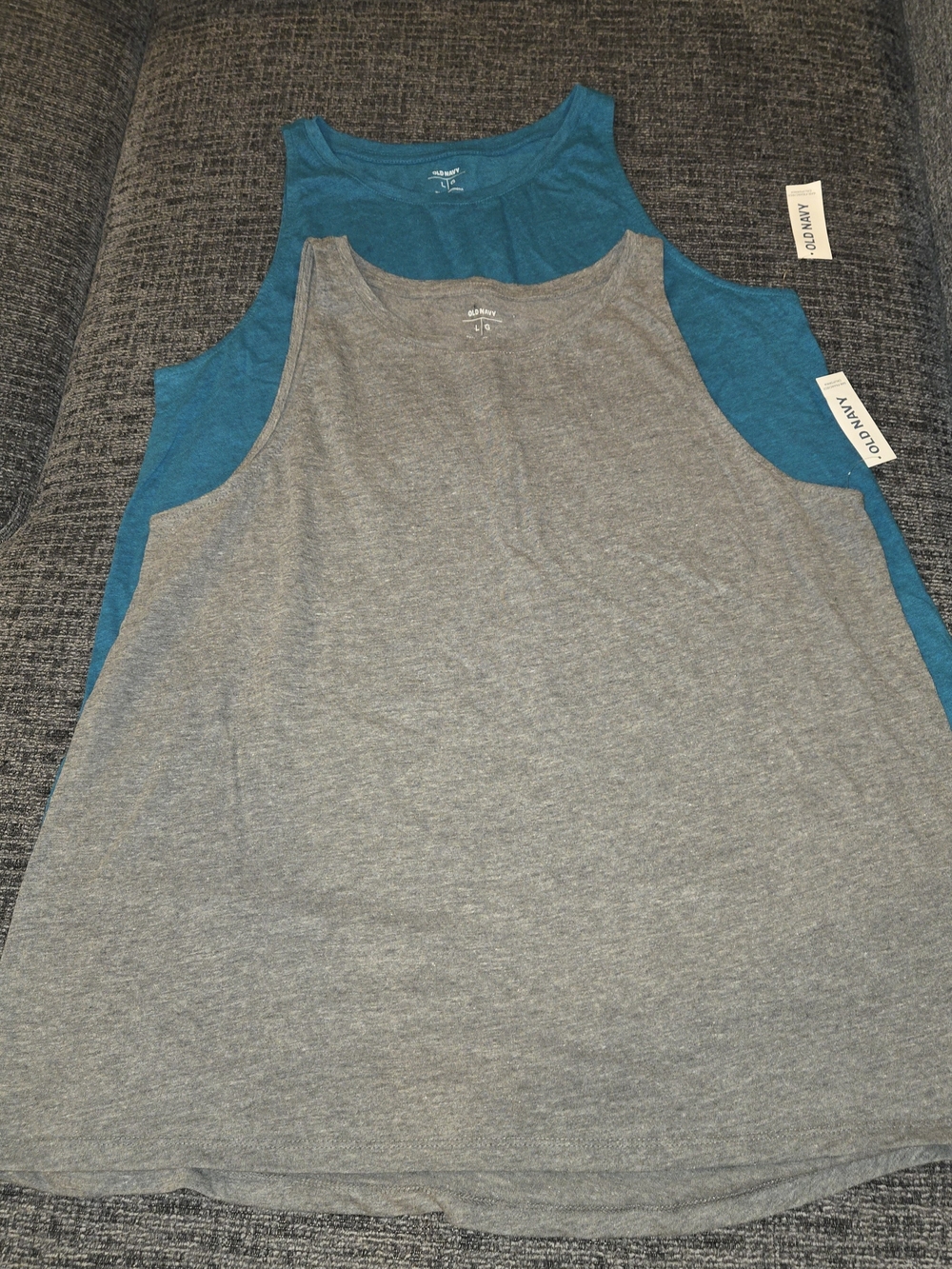 NWT Lot of 2 Old Navy Luxe High-Neck Swing Tank Tops, Size Large, Gray & Teal